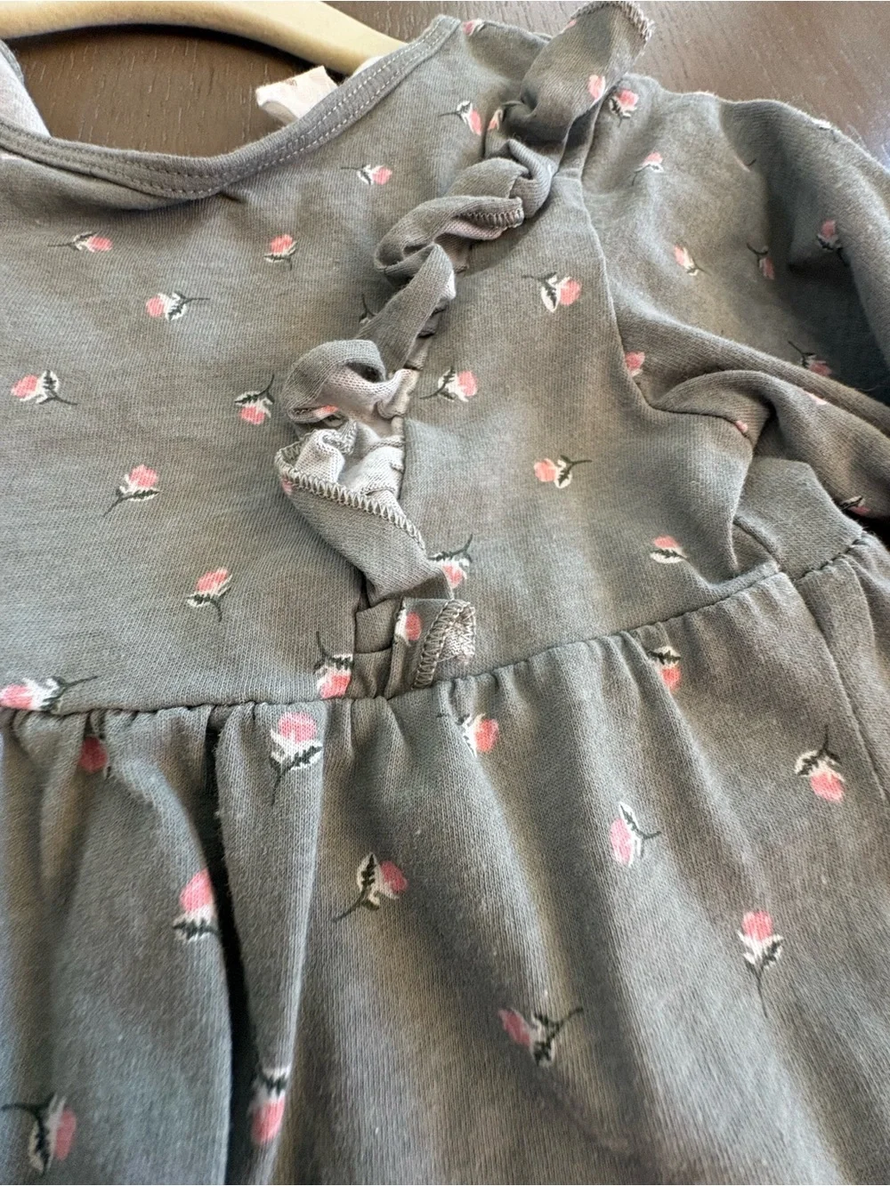H&M Olive Green Long Sleeve Dress with Pink Floral Accents